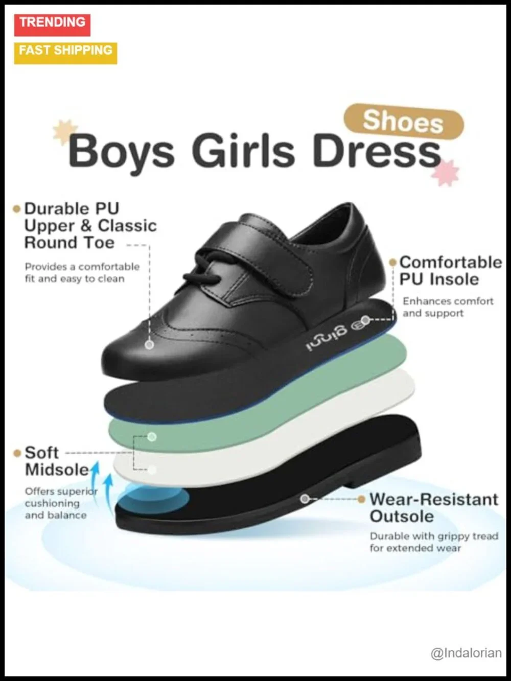 Toddler Oxfords Dress Shoes PU Leather Non-Slip Hook & Loop School Loafers